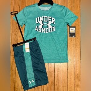 Under Armour boys size 7 Teal/Aqua Performance Tee and Shorts Set new